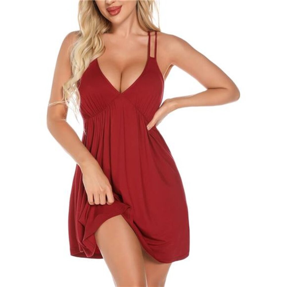 Womens Sexy Chemise Sleeveless Nightgown Loose Slip Sleepshirt V Neck Nightie